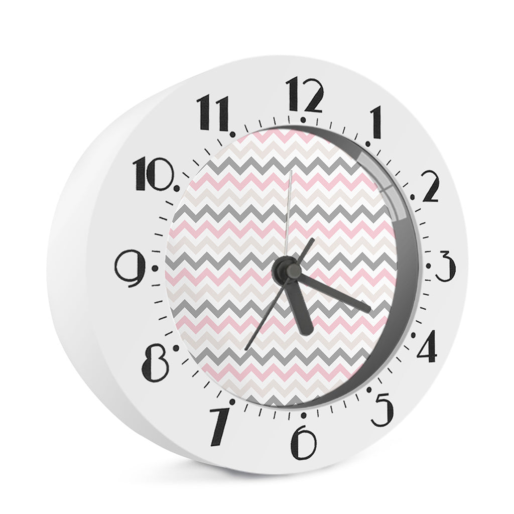 Pink White And Grey Chevron Print Alarm Clock
