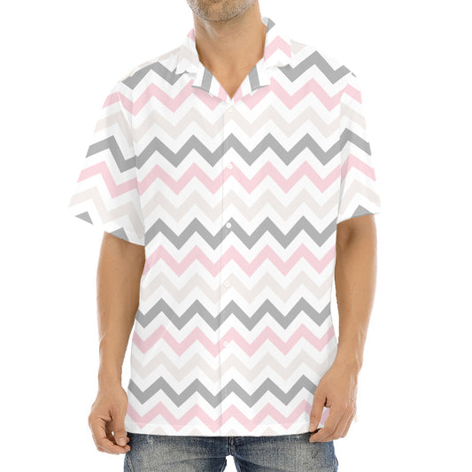 Pink White And Grey Chevron Print Aloha Shirt