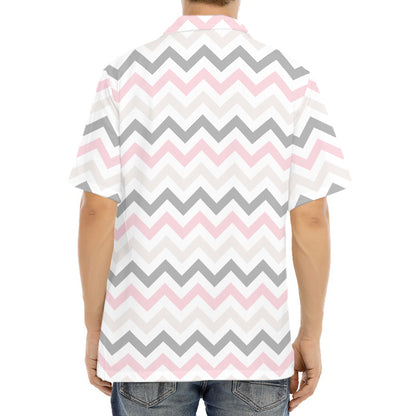Pink White And Grey Chevron Print Aloha Shirt