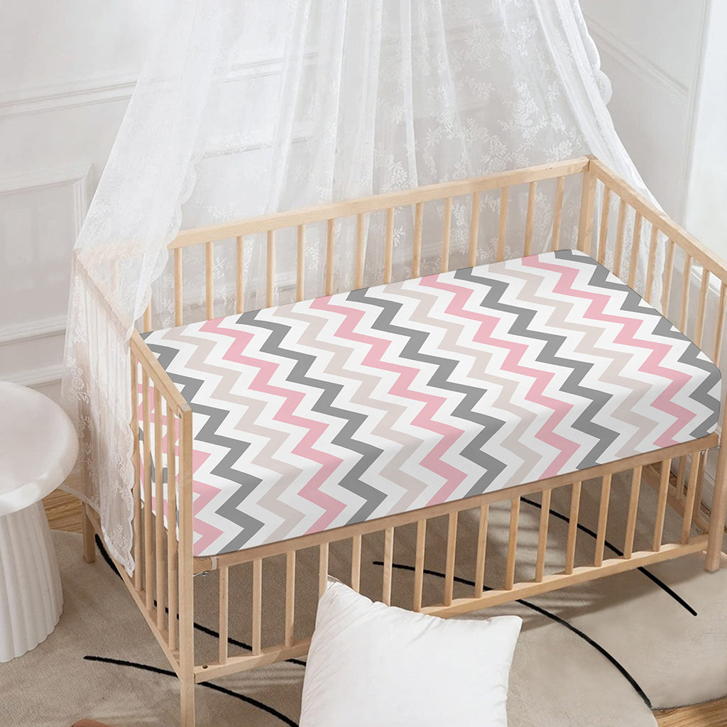 Pink White And Grey Chevron Print Baby Crib Sheet