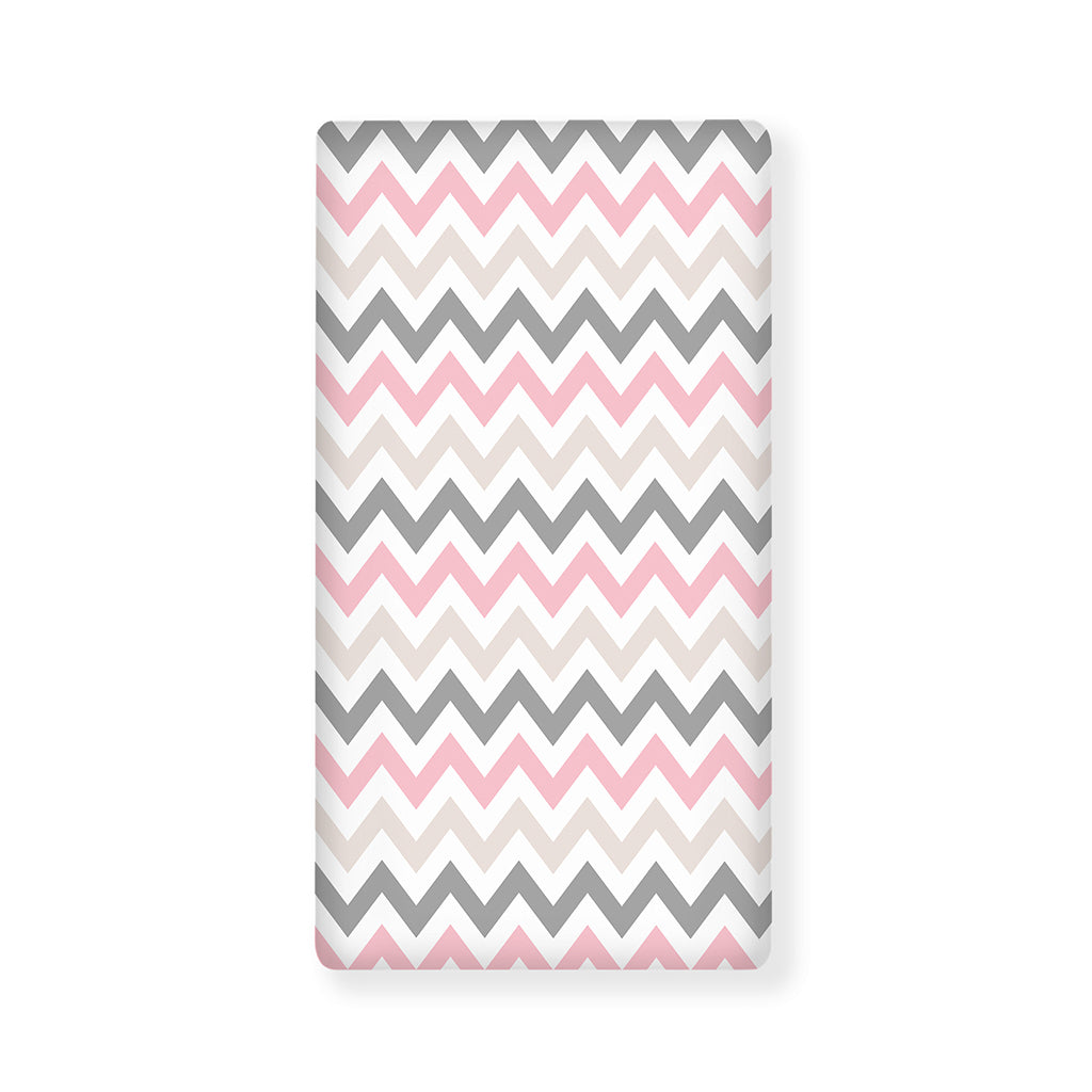 Pink White And Grey Chevron Print Baby Crib Sheet