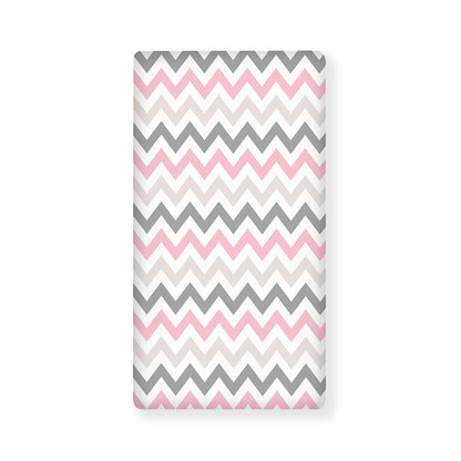 Pink White And Grey Chevron Print Baby Crib Sheet