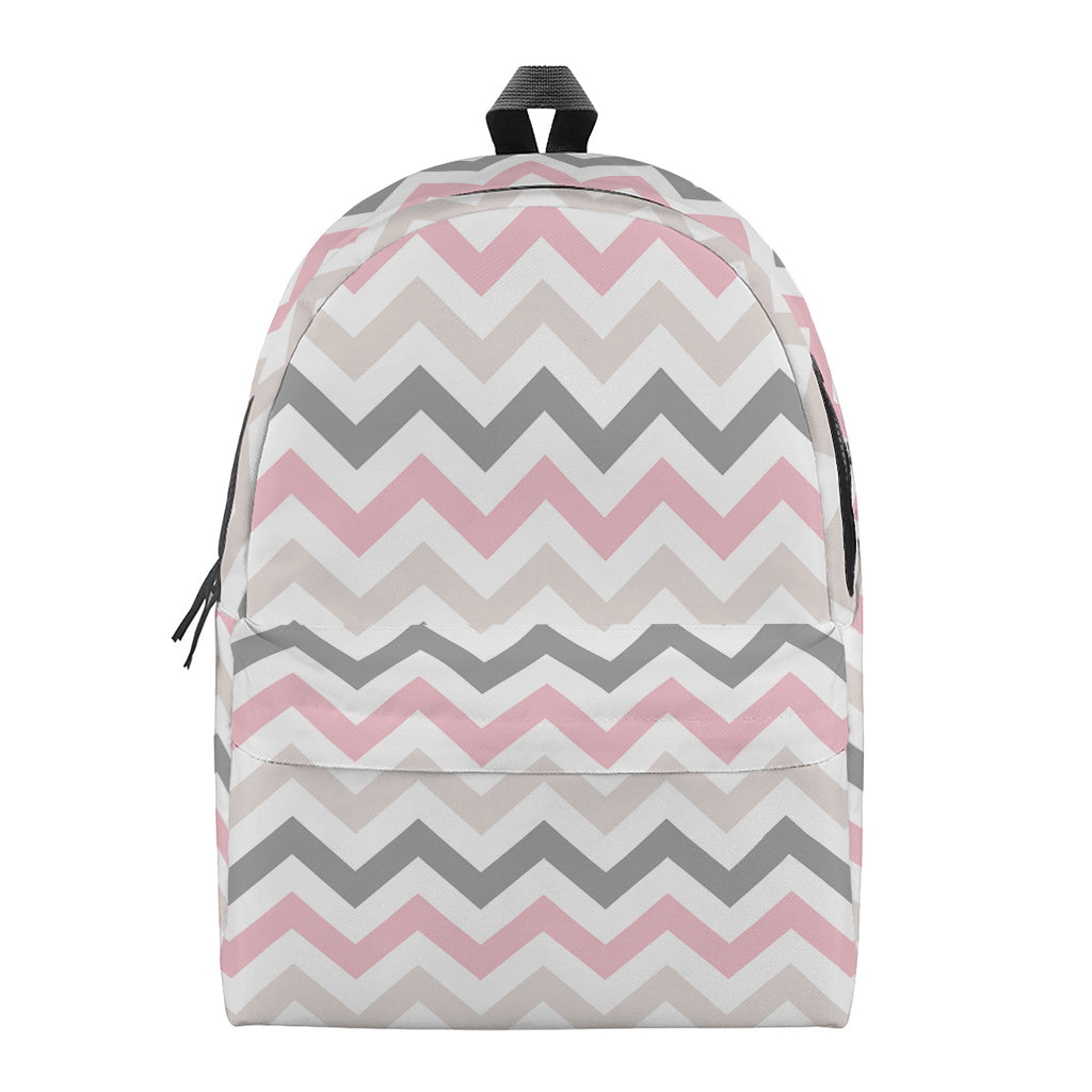 Pink White And Grey Chevron Print Backpack