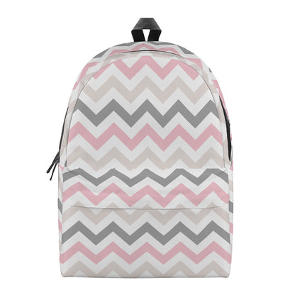 Pink White And Grey Chevron Print Backpack