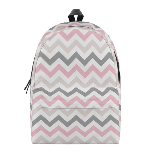 Pink White And Grey Chevron Print Backpack