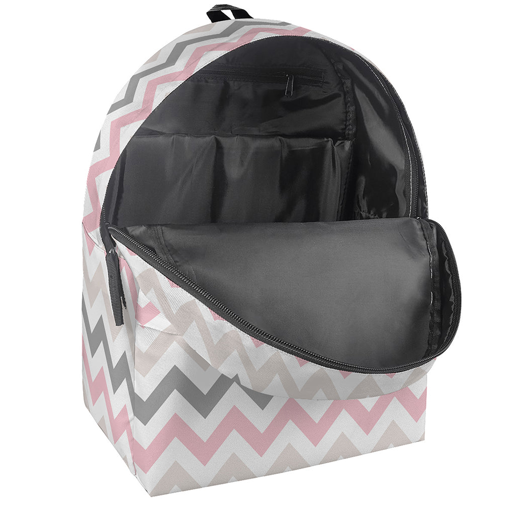 Pink White And Grey Chevron Print Backpack
