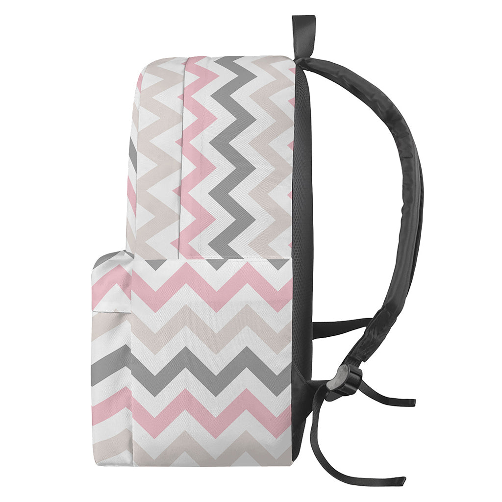Pink White And Grey Chevron Print Backpack