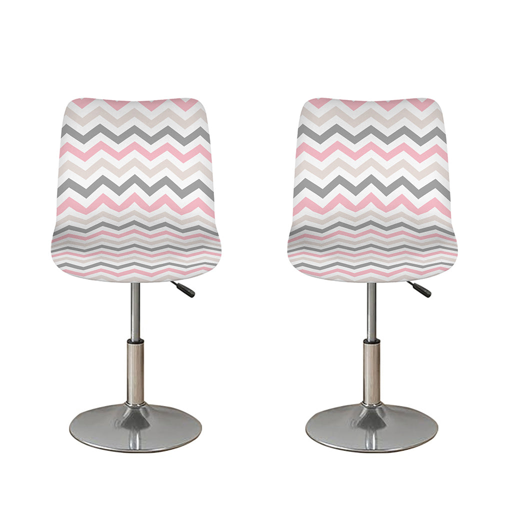 Pink White And Grey Chevron Print Bar Stool Covers