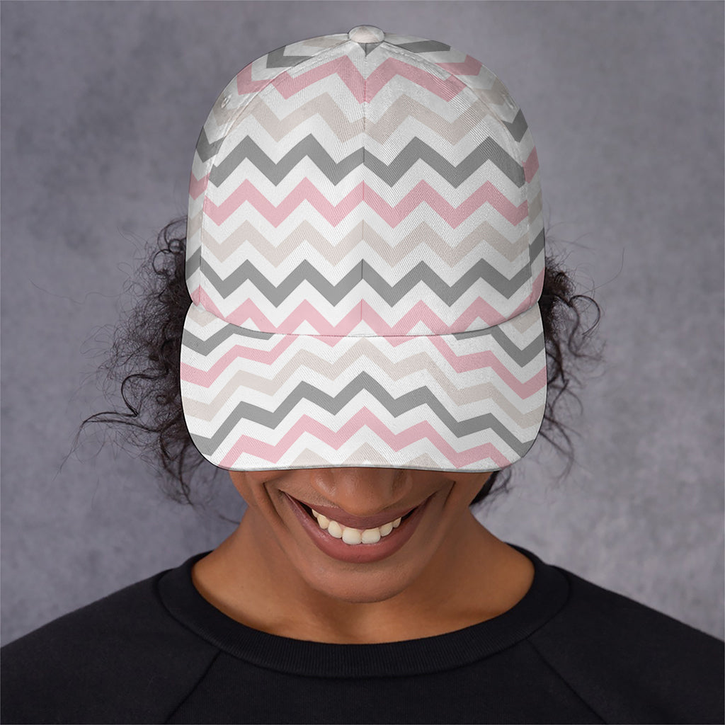 Pink White And Grey Chevron Print Baseball Cap