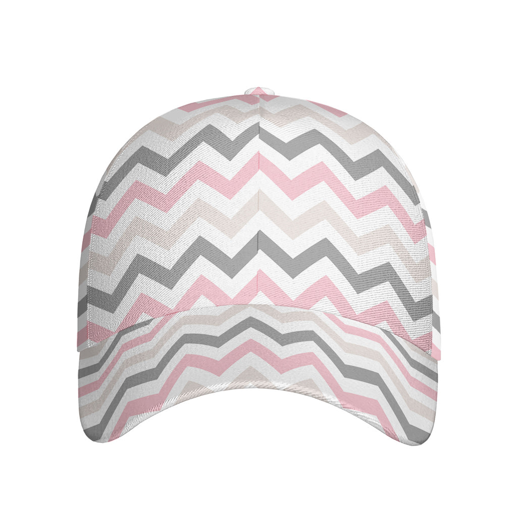 Pink White And Grey Chevron Print Baseball Cap
