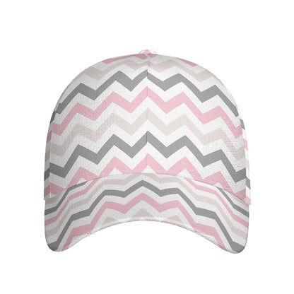Pink White And Grey Chevron Print Baseball Cap