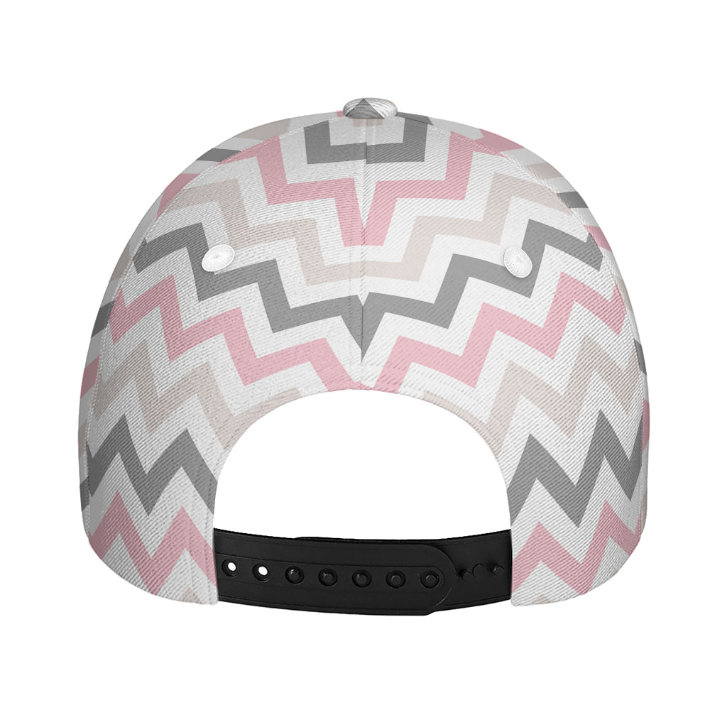Pink White And Grey Chevron Print Baseball Cap