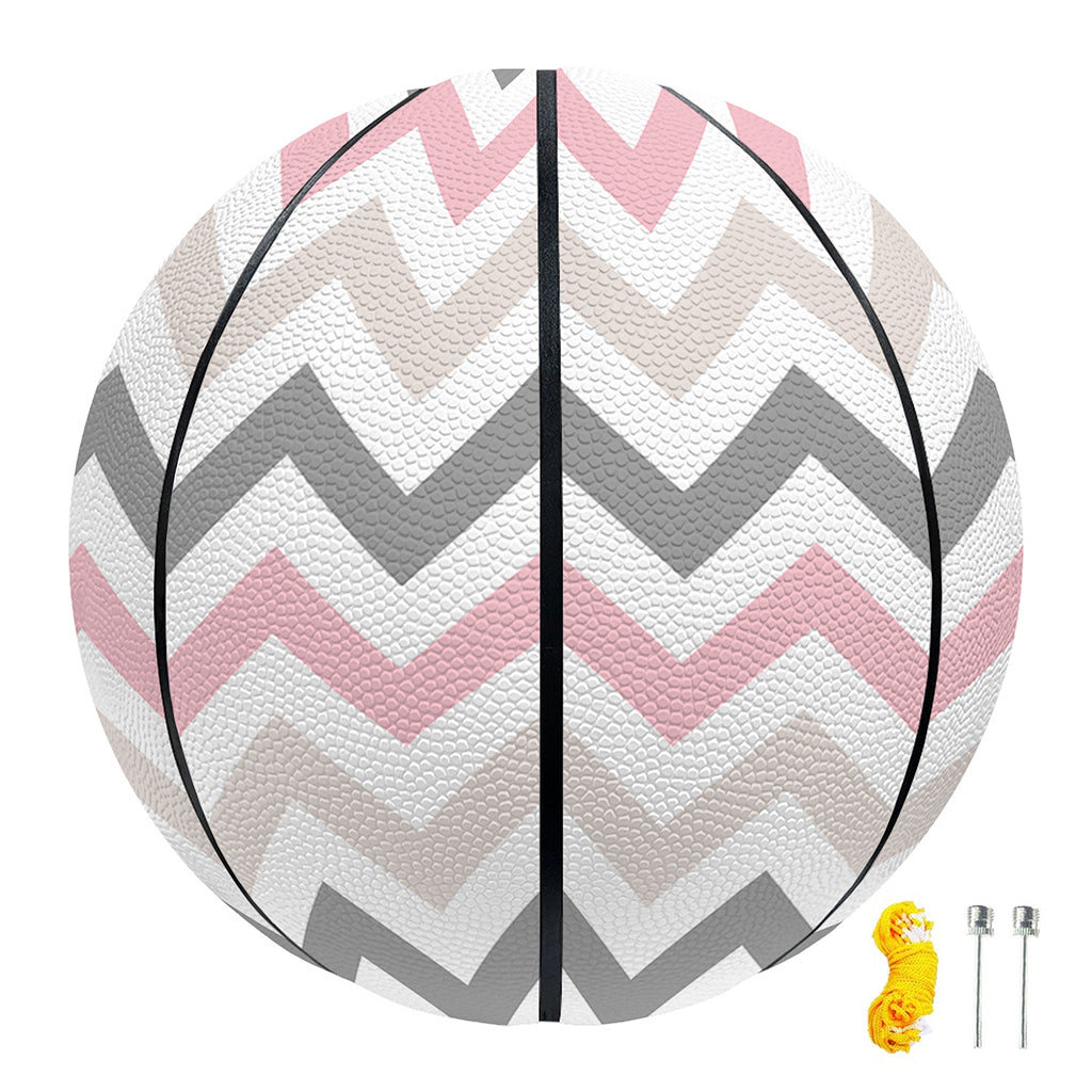 Pink White And Grey Chevron Print Basketball