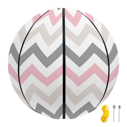 Pink White And Grey Chevron Print Basketball