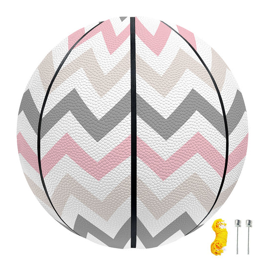Pink White And Grey Chevron Print Basketball