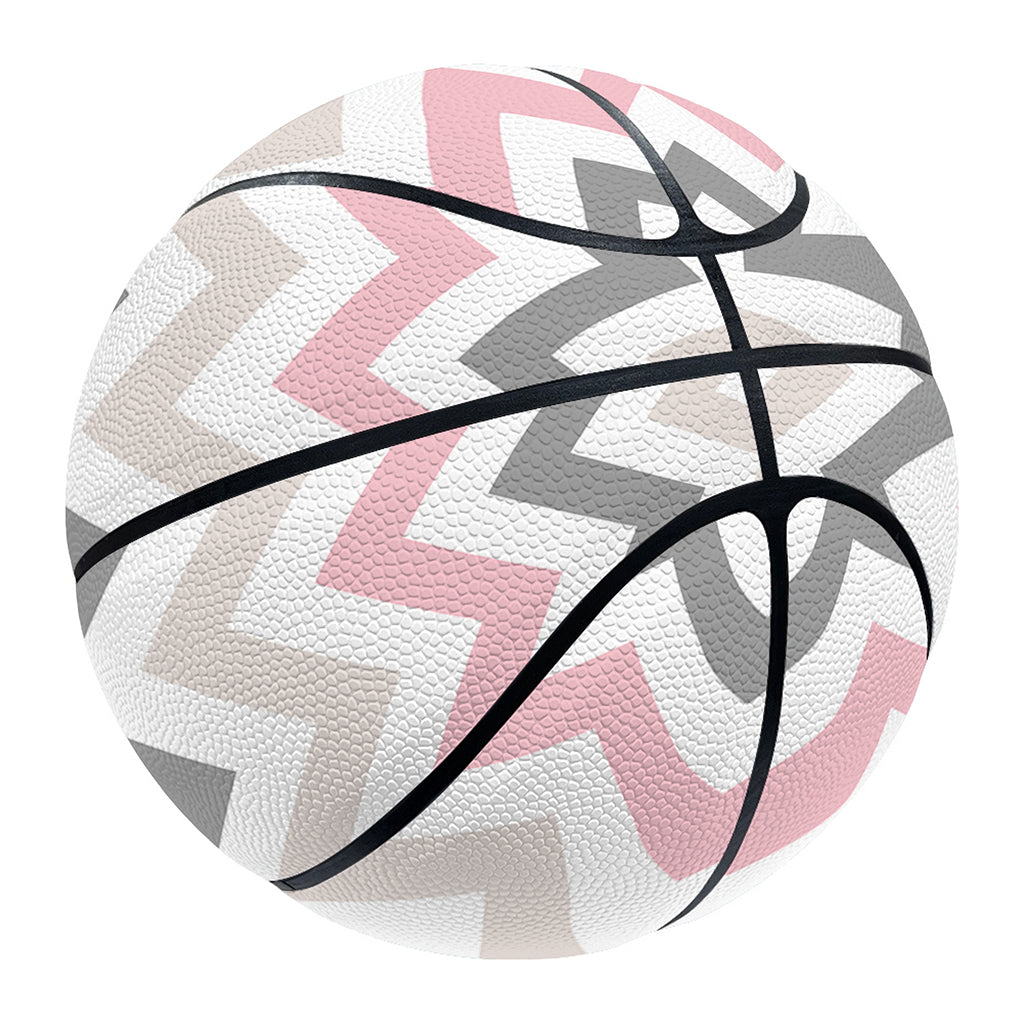 Pink White And Grey Chevron Print Basketball