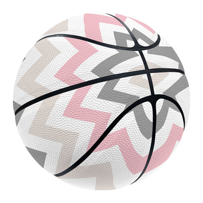 Pink White And Grey Chevron Print Basketball