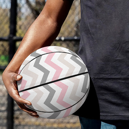 Pink White And Grey Chevron Print Basketball