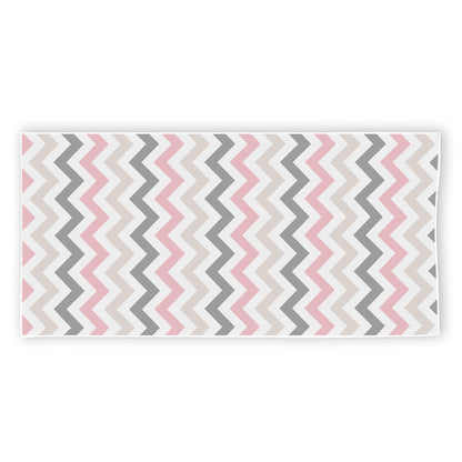 Pink White And Grey Chevron Print Beach Towel
