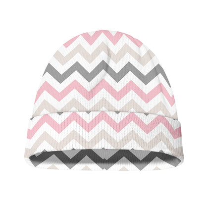 Pink White And Grey Chevron Print Beanie