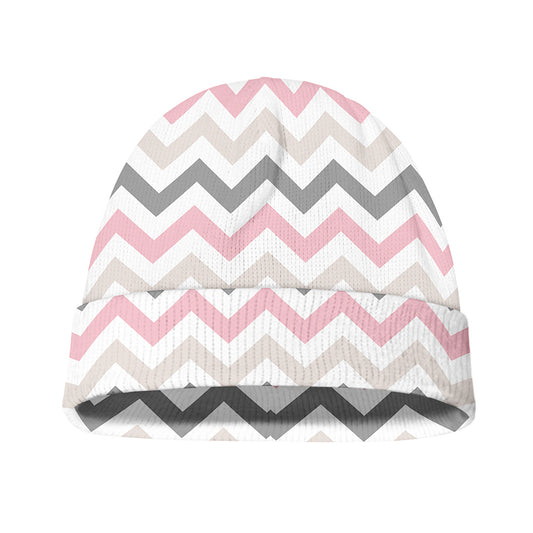 Pink White And Grey Chevron Print Beanie