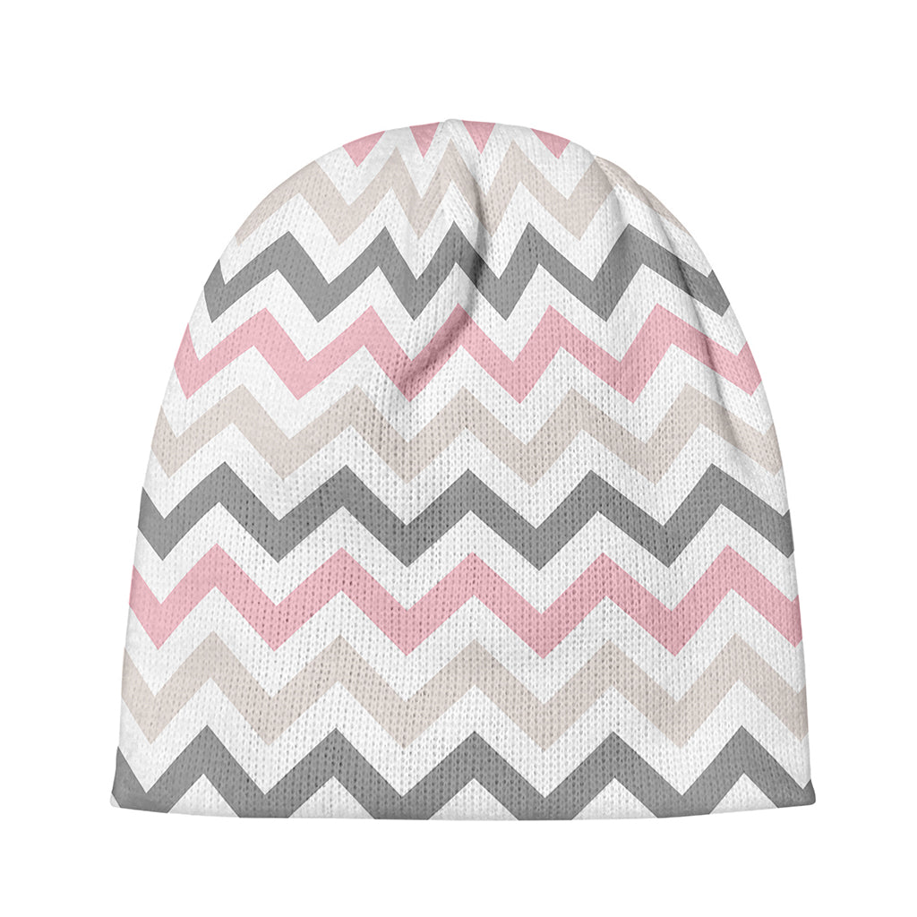 Pink White And Grey Chevron Print Beanie