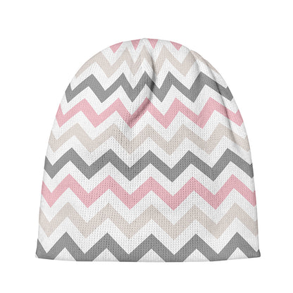 Pink White And Grey Chevron Print Beanie