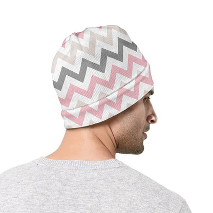 Pink White And Grey Chevron Print Beanie