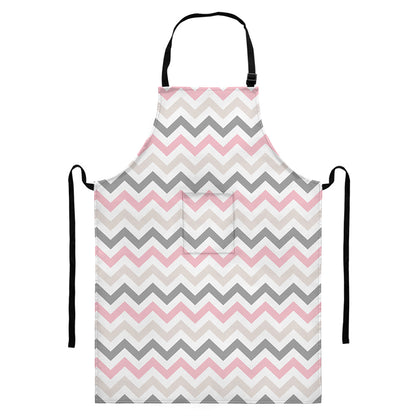 Pink White And Grey Chevron Print Bib Apron With Pocket