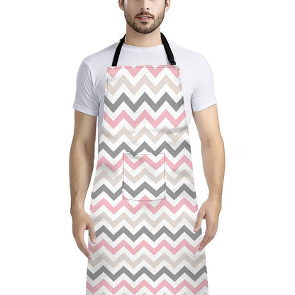 Pink White And Grey Chevron Print Bib Apron With Pocket