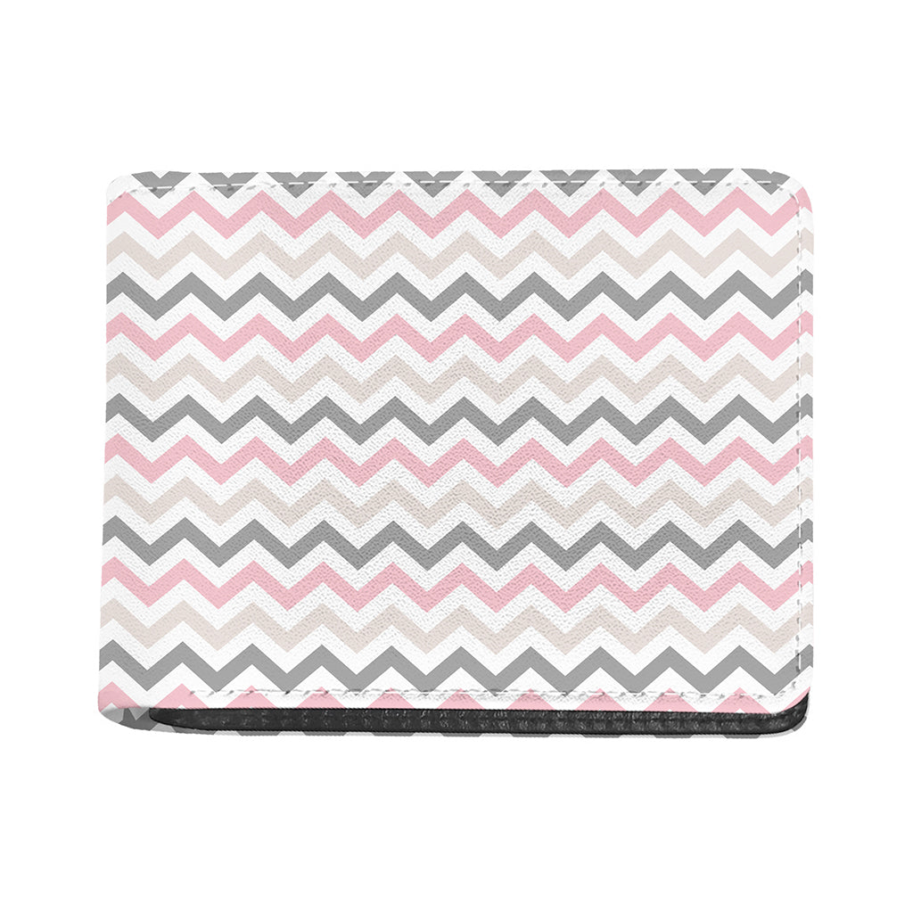 Pink White And Grey Chevron Print Bifold Wallet