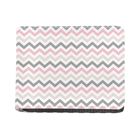 Pink White And Grey Chevron Print Bifold Wallet
