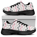 Pink White And Grey Chevron Print Black Chunky Shoes