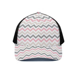 Pink White And Grey Chevron Print Black Mesh Trucker Cap