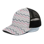 Pink White And Grey Chevron Print Black Mesh Trucker Cap