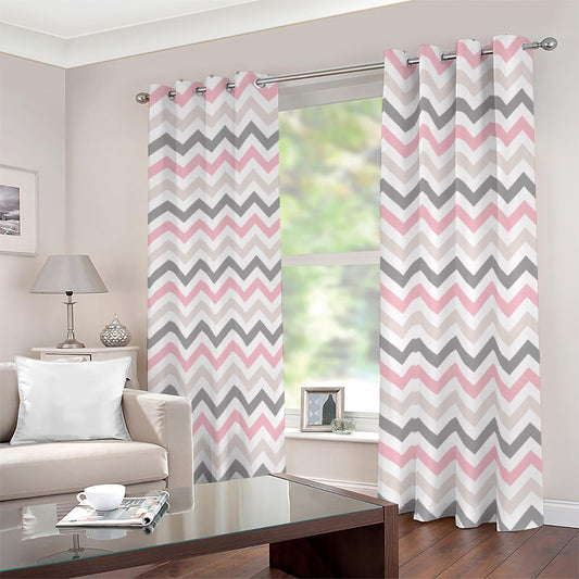 Pink White And Grey Chevron Print Blackout Grommet Curtains