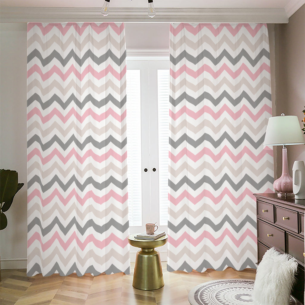Pink White And Grey Chevron Print Blackout Pencil Pleat Curtains
