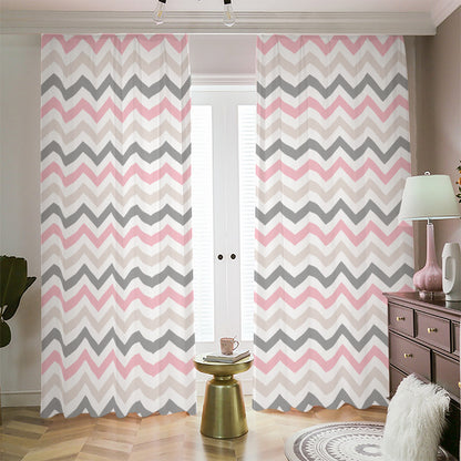 Pink White And Grey Chevron Print Blackout Pencil Pleat Curtains
