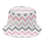 Pink White And Grey Chevron Print Bucket Hat