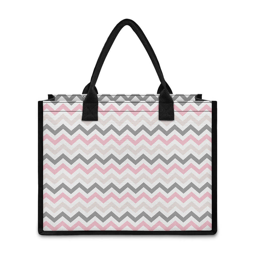 Pink White And Grey Chevron Print Canvas Tote Bag