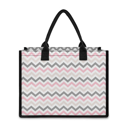 Pink White And Grey Chevron Print Canvas Tote Bag