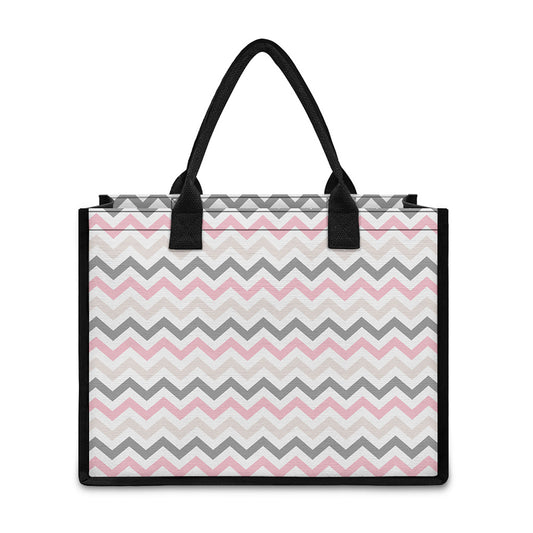 Pink White And Grey Chevron Print Canvas Tote Bag