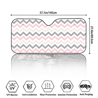 Pink White And Grey Chevron Print Car Windshield Sun Shade