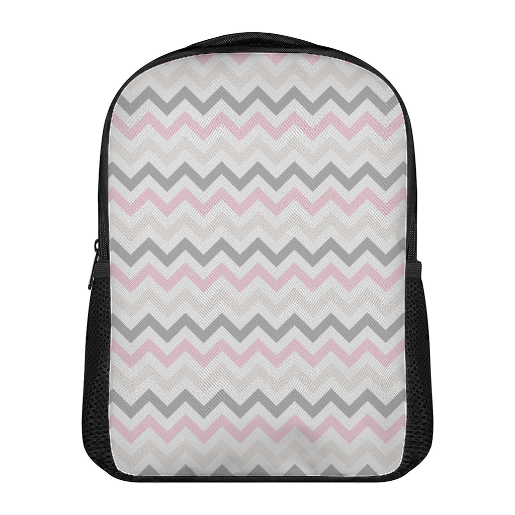 Pink White And Grey Chevron Print Casual Backpack