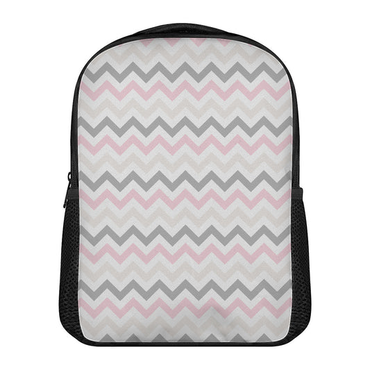 Pink White And Grey Chevron Print Casual Backpack