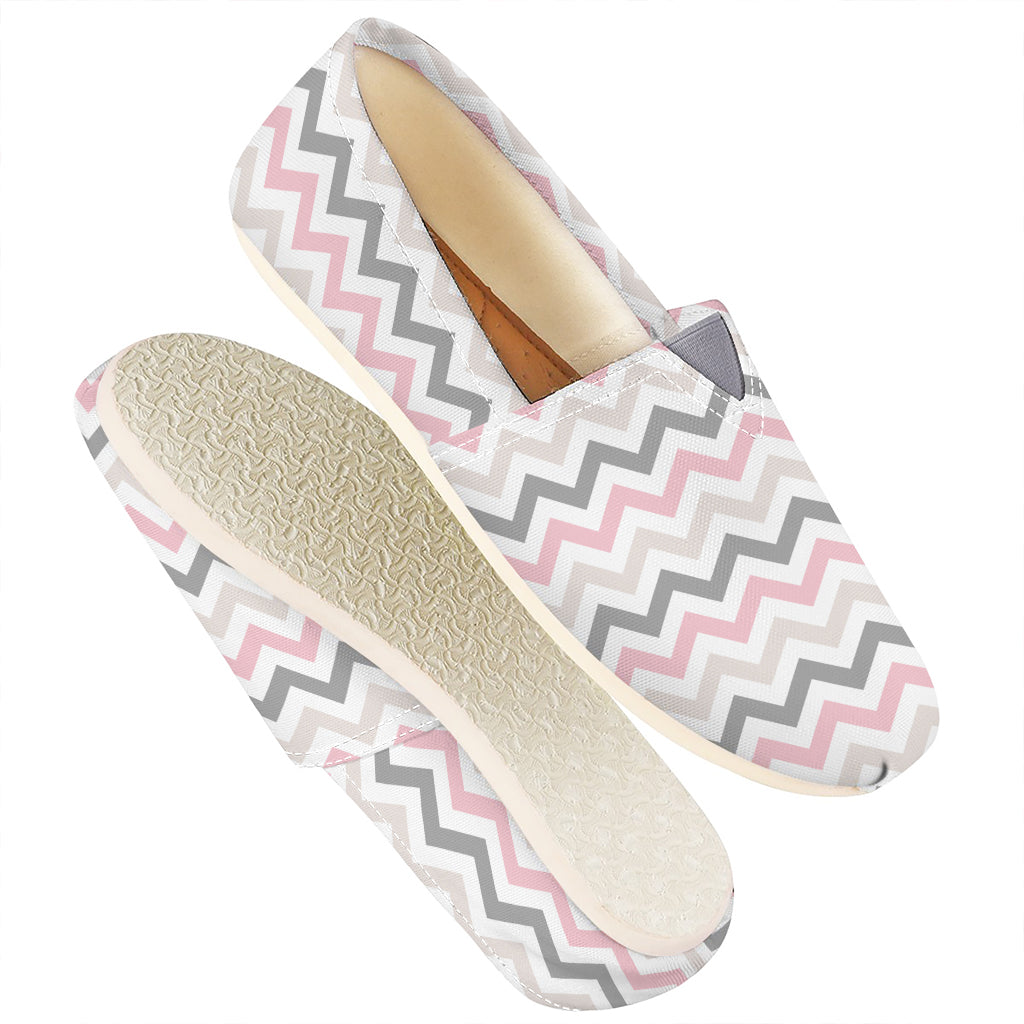 Pink White And Grey Chevron Print Casual Shoes