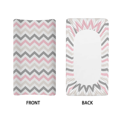 Pink White And Grey Chevron Print Changing Pad Cover