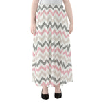 Pink White And Grey Chevron Print Chiffon Maxi Skirt