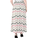 Pink White And Grey Chevron Print Chiffon Maxi Skirt
