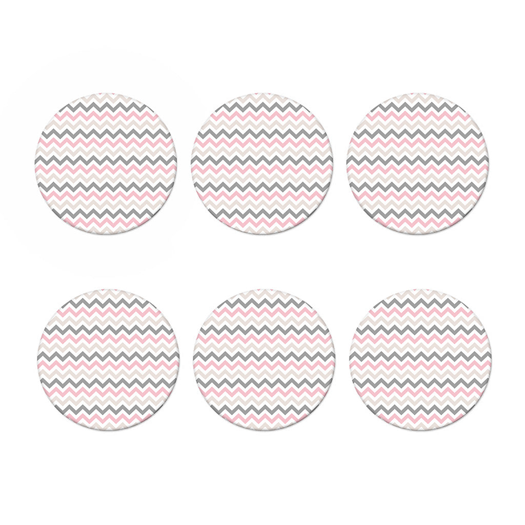 Pink White And Grey Chevron Print Coaster Set